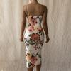 Women Sling Dress Backless Sleeveless Fashion Elegant Flower Print Slim Sexy Club Mid-calf Dresses Autumn Clothes