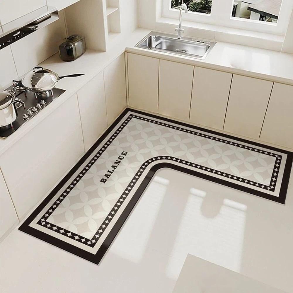 Luxury Kitchen Carpet Oil-resistant Water Absorbent L-Shaped Rug Wear-resistant Stain-resistant Kitchen Corner Mat Kitchen Decor