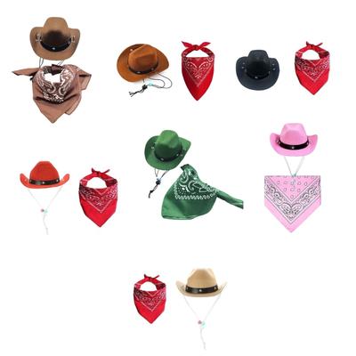 Western Pet Cowboy Caps Bandanas Collar for Cats and Dogs Cosplay Costume Hat Adjust Pet Halloween Props Headpiece