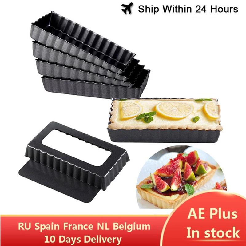 10 Pcs Rectangle Non-Stick Cake Mold Mini Tart Mini Pie Pan Removable Bottom Nonstick Quiche Pans Heavy Duty Pizza Pan