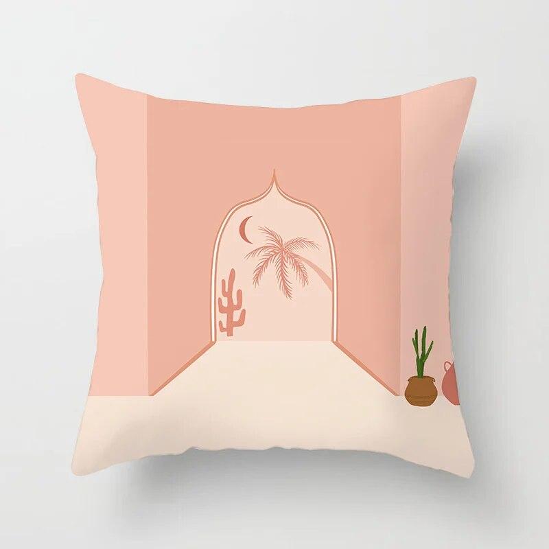 45x45cm New Geometric Abstract Flower Leaf Cushion Cover Desert Sunrise Cactus Pillow  Living Room Sofa Car Home Decoration