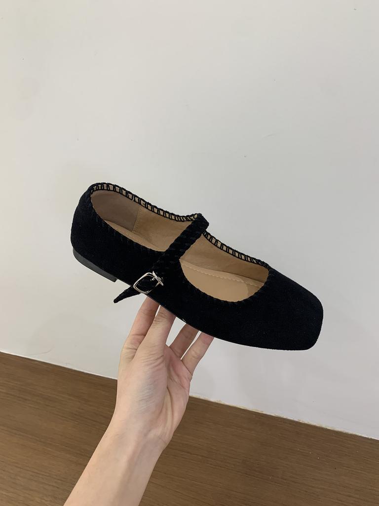 French Suede Ballet Flats Women's 2025 Spring and Autumn New Retro Square Head Casual Flat Mary Jane Single Shoes