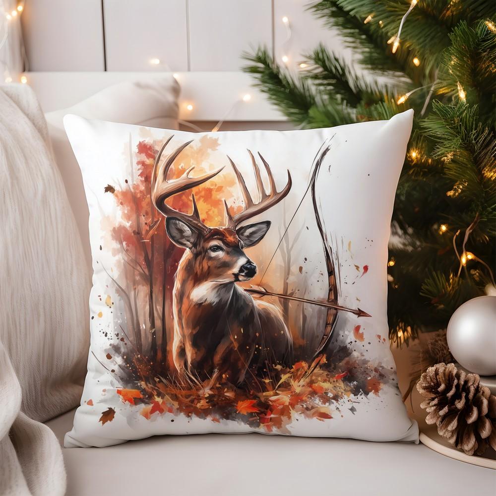 

Декор для дома Рождественские узоры Подушка: Декоративная наволочка с узором Олень и Дерево , подходит для дивана, спальни, автомобильной подушки 16x16Inch