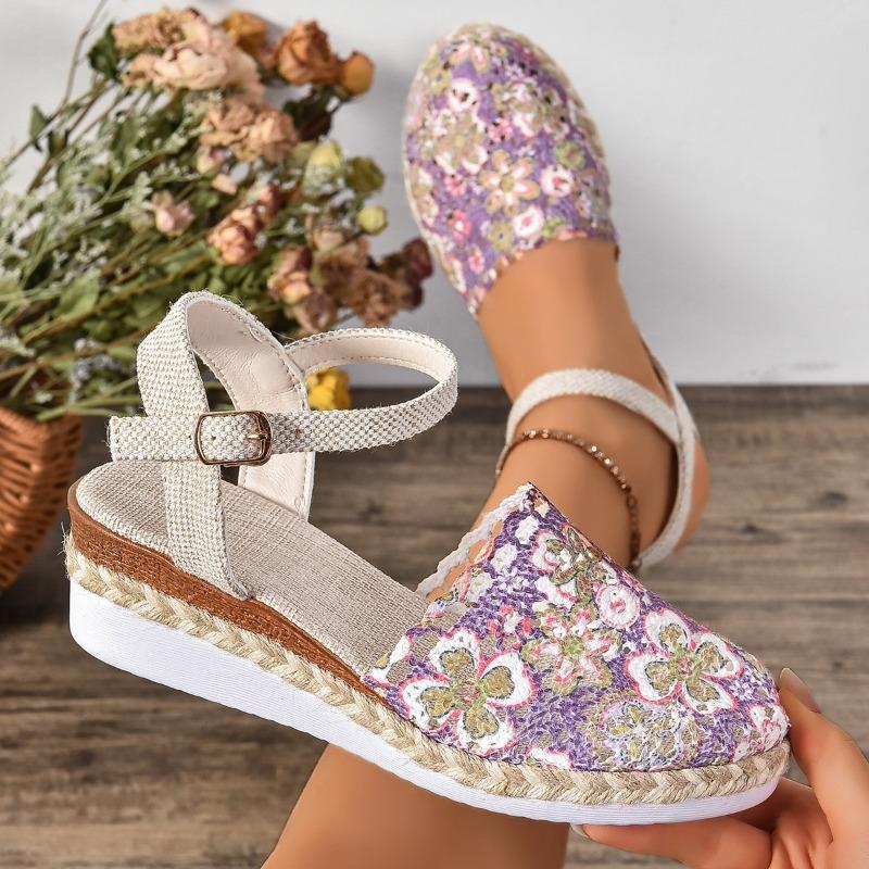 Large Size Wedge Sandals Summer New Bag Head Woven One-word Buckle Women's Platform Sandals