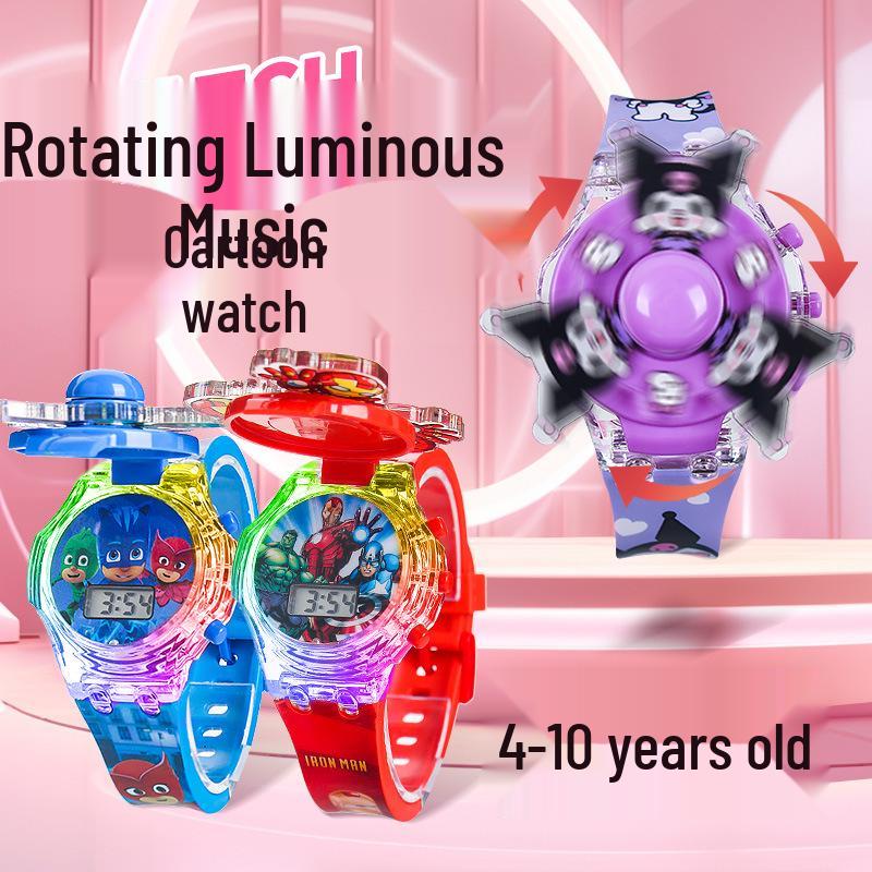Children's Cartoon Music Watch with Seven-Color Luminous Spinning Gyro Toy