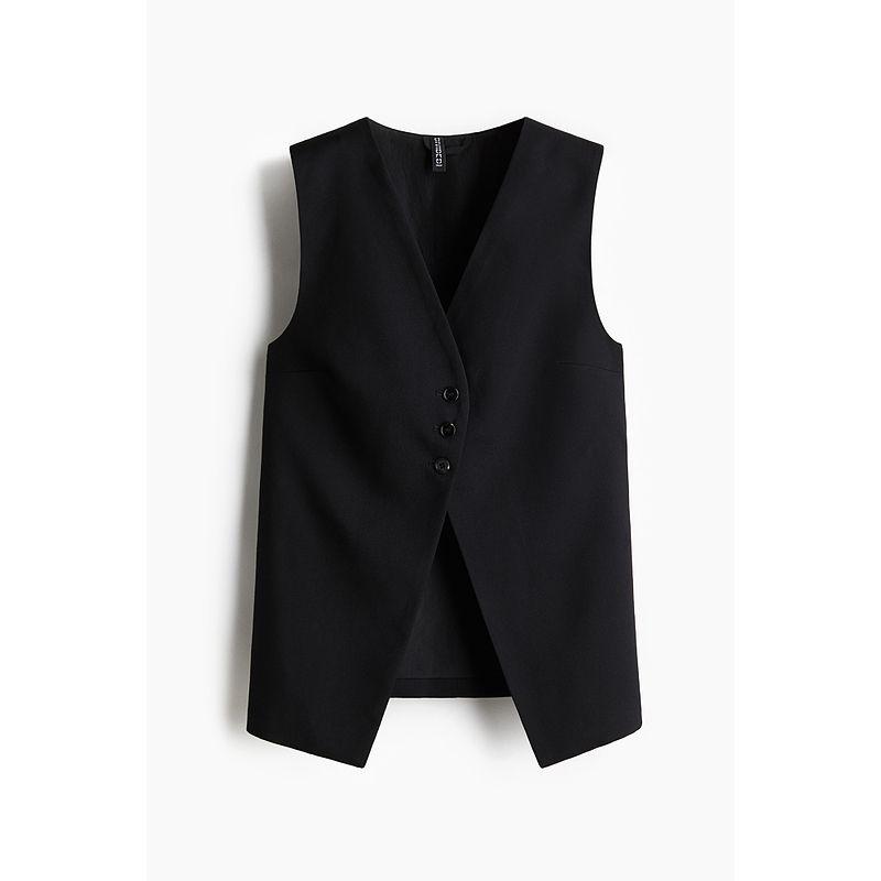 

Женская одежда HM Жилет 2025 Лето Новый V-образный вырез Приталенный Однобортный Длинный Без рукавов Жилет-костюм 1268198 Black 155/80(XS)