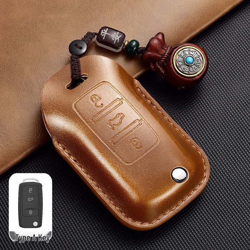 Leather Key Case for Volkswagen Models: T-Cross, Lavida, Lamando, Bora, Tiguan, Sagitar, Polo, Magotan, Passat, Tharu