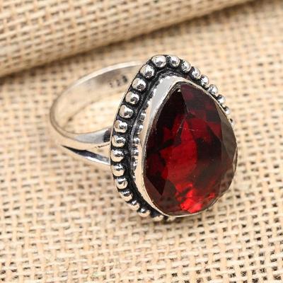 Red Garnet Gemstone Handmade 925 Sterling Silver Ring Jewelry For Christmas