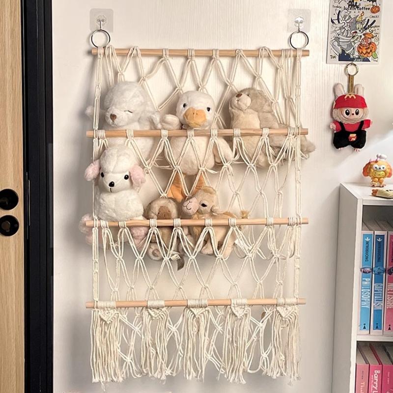 Stuffed Doll Toy Net Hammock Wall Hanging Organizer 2 Layer Storage Display Rack Door Behind Bedside Plush Toy Storage Hammock
