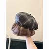 New Korean Dopamine Color Plaid Beret Women's Autumn Sweet British Painter's Hat Plaid Octagonal Hat