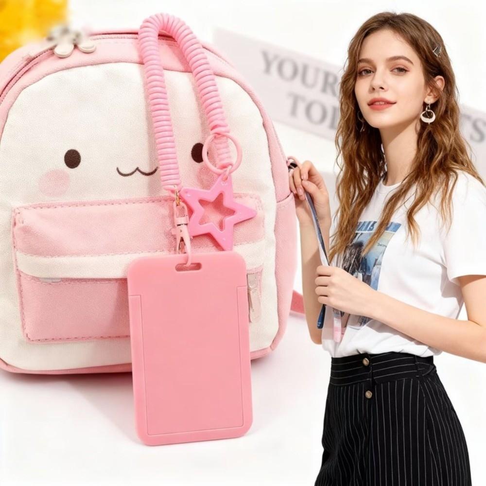Colorful Kpop Photocard Holder Plastic Spring Lanyard Photo Display Holder Retractable with Star Keychain