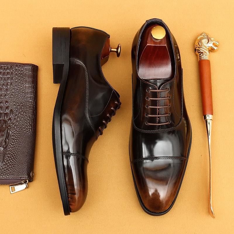 Zapatos de Cuero para Hombre Formales de Negocios de Cuero Puntiagudos Tres Articulaciones Zapatos Oxford Cuero Patentado Brillante Zapatos de Hombre