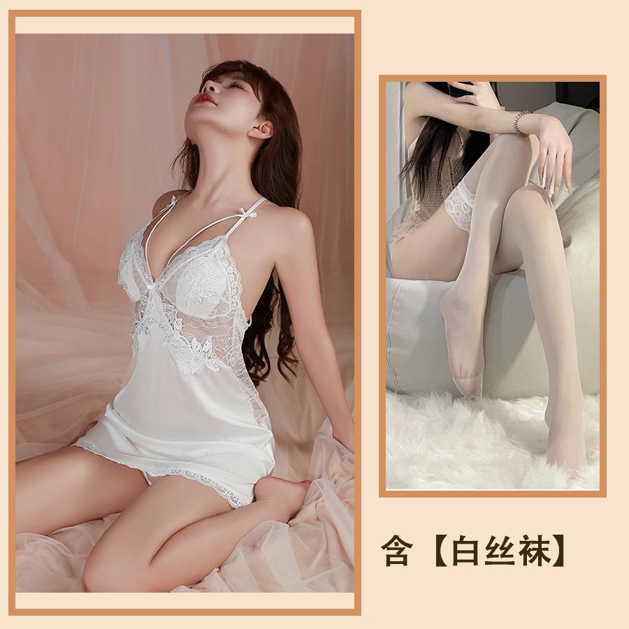Sex Underwear Summer Sexy Backless Temptation Plus Chest Pads Gather Suspenders Nightgown Robe Loungewear Set