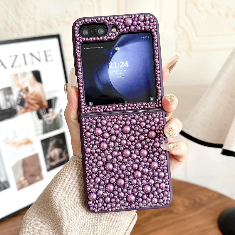 Full Screen Pearls Suitable for Samsung Zflip5 Mobile Phone Case Galaxy ZFlip6 4 3 Folding Protective Case