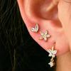 3 STÜCKE Edelstahl Goldfarben Kreis Creolen Set für Damen Einfache Zirkon Blume Ohrstecker Knorpelpiercing Schmuck