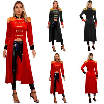 Womens Halloween Circus Velvet Tailcoat Fringe Shoulder Boards Renaissance Gothic Jacket Cosplay Costumes