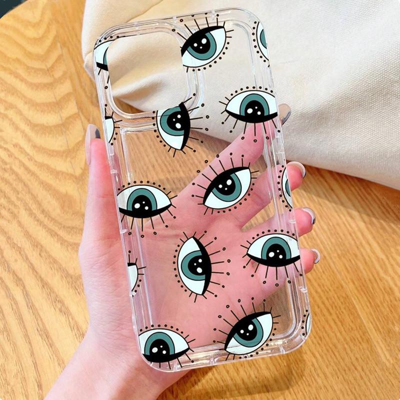 Eye & Star Print Shock Absorbing Clear Phone Case For iPhone 16 15 14 Pro Max 11 12 13 Pro 7 8 Plus X XR Shockproof Back Cover