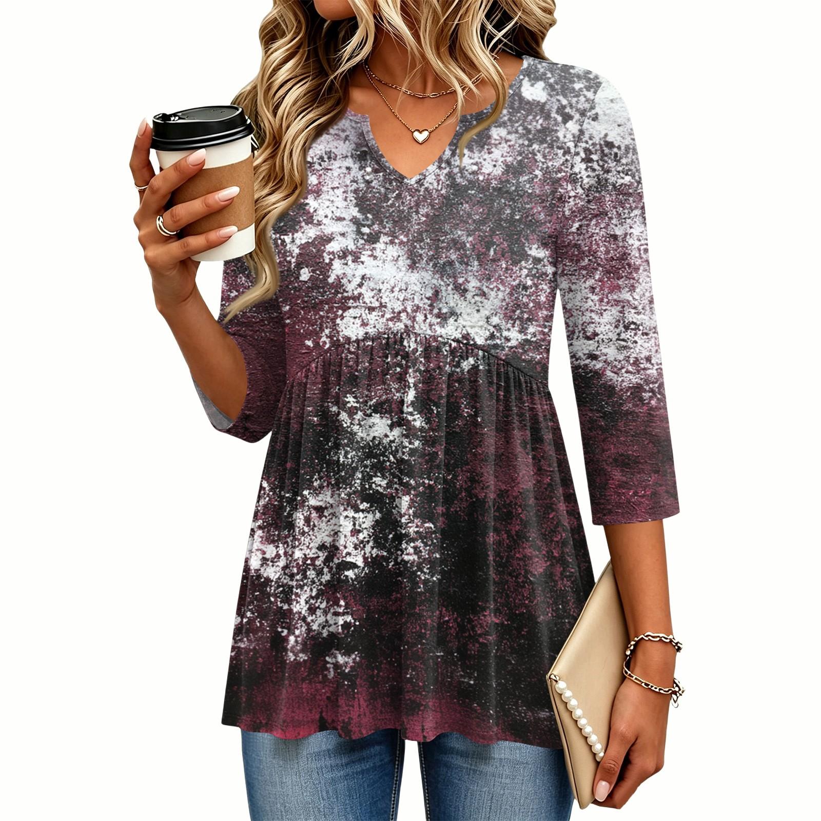 Women s Casual Halloween Print V-Neck Blouse with Three-Quarter Sleeves for Holiday Parties S
