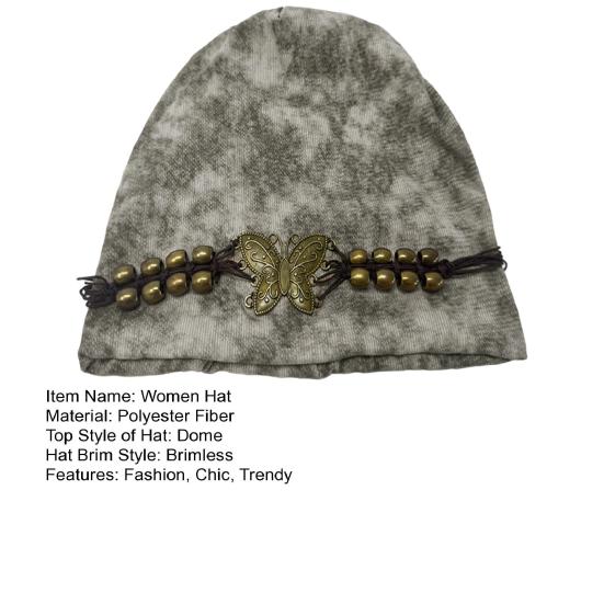 Women's Knitted Hat Winter Soft Warm Skull Cap with Tassel Ladies Stretch Slouchy Hat with Beads And Butterfly Decor