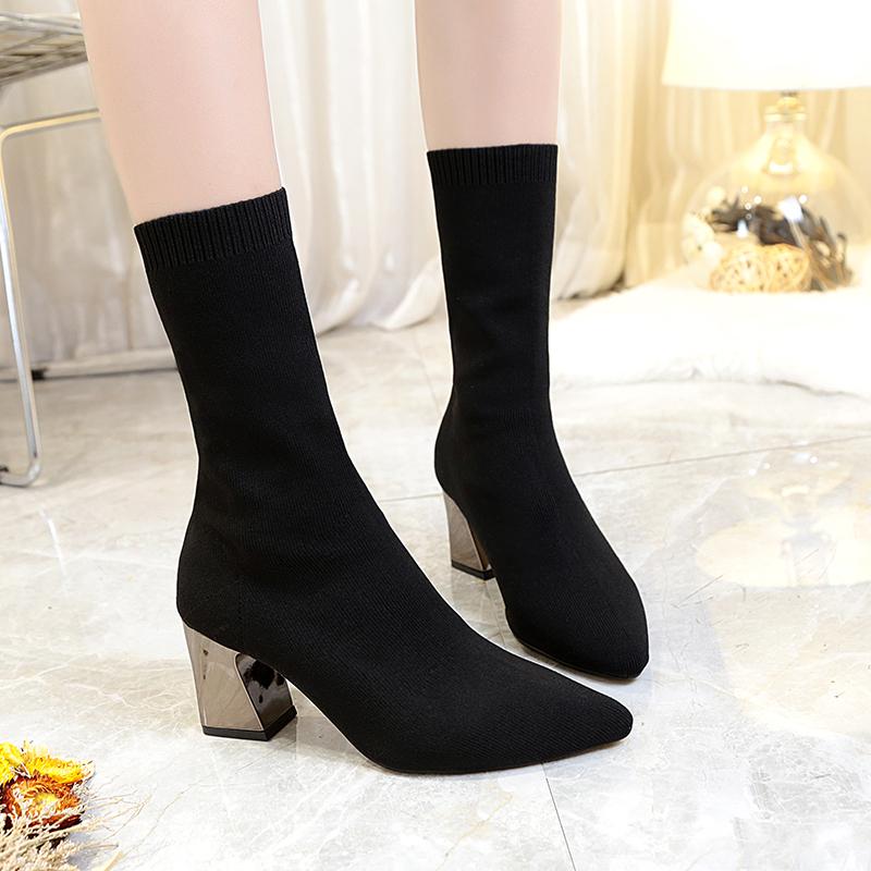 Newest Fashion Ankle Boots Women Shoes Elastic Sock Boot Chunky High Heels Stretch Sexy Booties