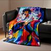 A vibrant abstract figure dancing with fluid motion in bold colors. for all seasons blanket lunch break throw gift