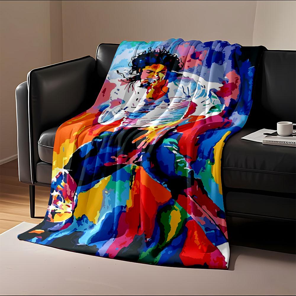 A vibrant abstract figure dancing with fluid motion in bold colors. for all seasons blanket lunch break throw gift