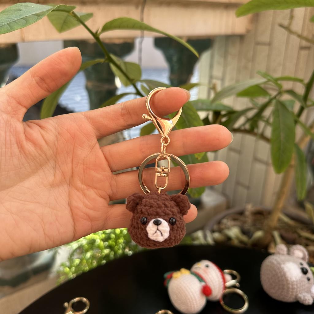 Handmade wool crocheted cartoon sunny day doll dog pig sheep chicken fox rabbit animal diy doll head key chain bag decoration