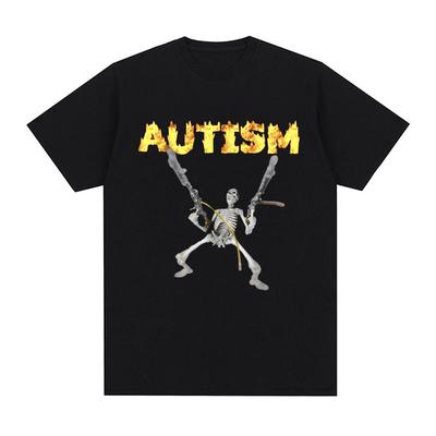Autismus Skelett Meme T-Shirt Lustiger Humor Schädel Meme Herrenmode Hip Hop T-Shirt Lässig Baumwolle Kurzarm Übergroße T-Shirts
