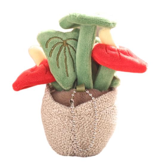 Mini Plant Doll Pendant Key Chain Small Potted Anthurium Plush Hanging Charm for Keys Backpacks
