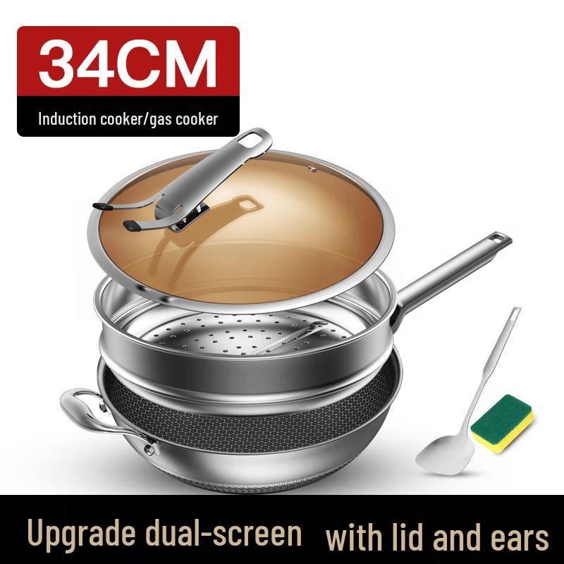 ZISIZ 316 Stainless Steel Honeycomb Non-Stick Wok Set