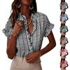 Blusas de Manga Corta con Volantes para Mujer Camisas de Manga Corta para Mujer Botones Arriba Tops de Manga Corta Ligeros para Mujer Tops Casuales de Manga Corta para Mujer