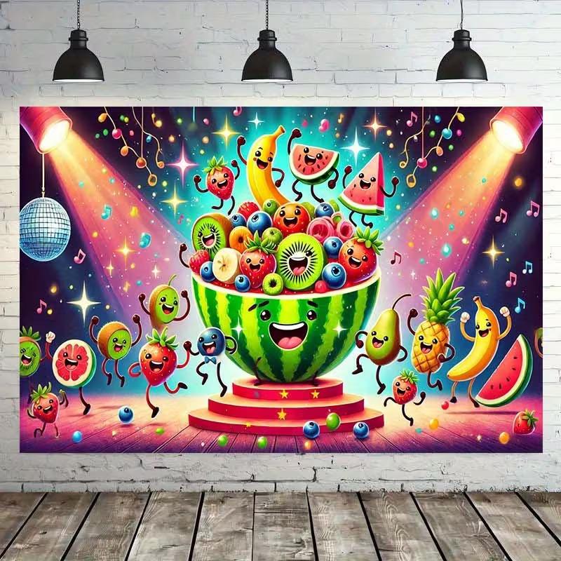 2D Disco Dancing Fruits Photography Backdrop Watermelon Party Background