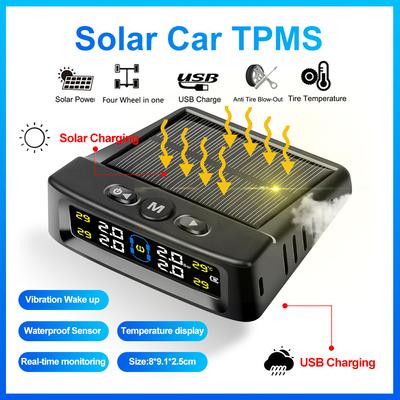 Solar TPMS Auto Reifendruck Alarm Digitale Bunte Display 4 Externe Sensoren Wasserdichte Reifen Druck Temperatur Warnung