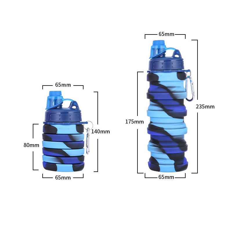 Portable Collapsible Silicone Water Bottle With Lid Camouflage Foldable Kettle For Sports Travel Drinking Cup With Carabiner Cup