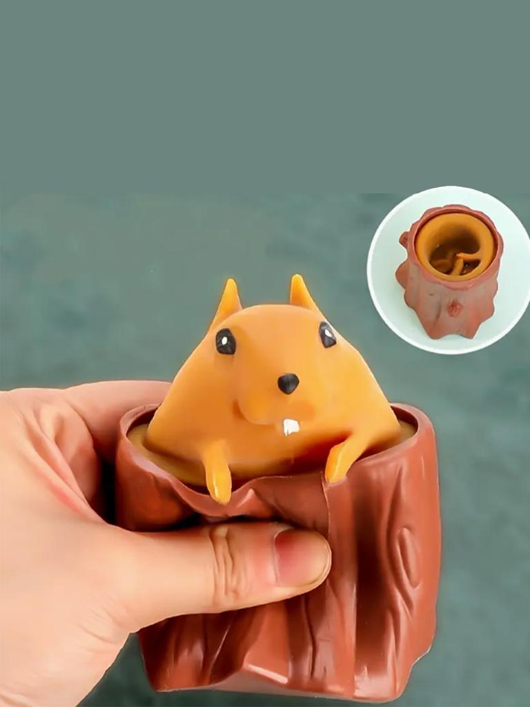 One Squirrel Stump Pressure Release Squeeze Toy - Durable Plastic Vent Sensory Tabletop Pen Holder Pinch Pinch Relief Toy
