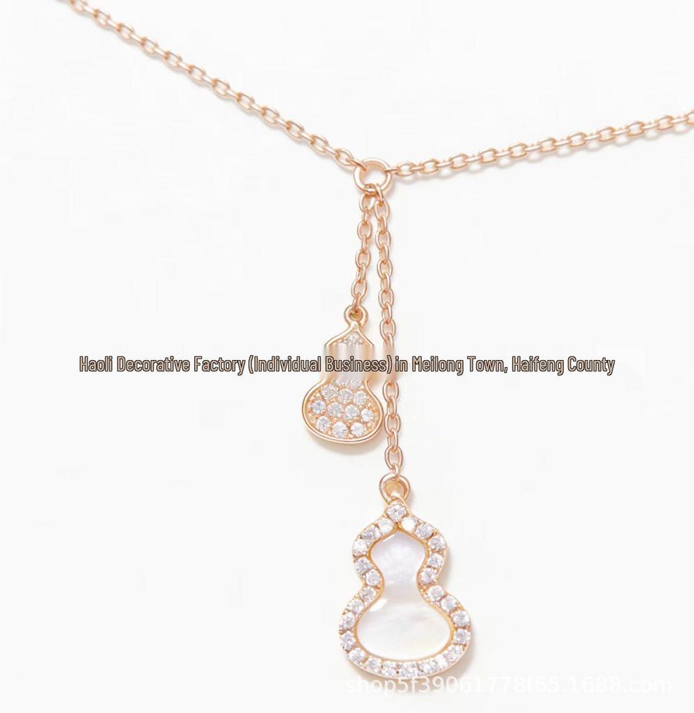 18K Gold Plated Linjia Gourd Necklace with Red Agate & White Mother-of-Pearl Pendant for Women