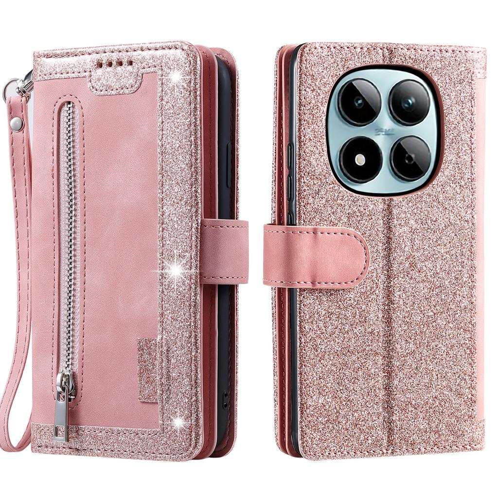Für Xiaomi Redmi Note 15 Pro 4G (Global) Hülle 9 Kartenfächer Reißverschluss-Geldbörse PU-Leder Handyhülle mit Handschlaufe