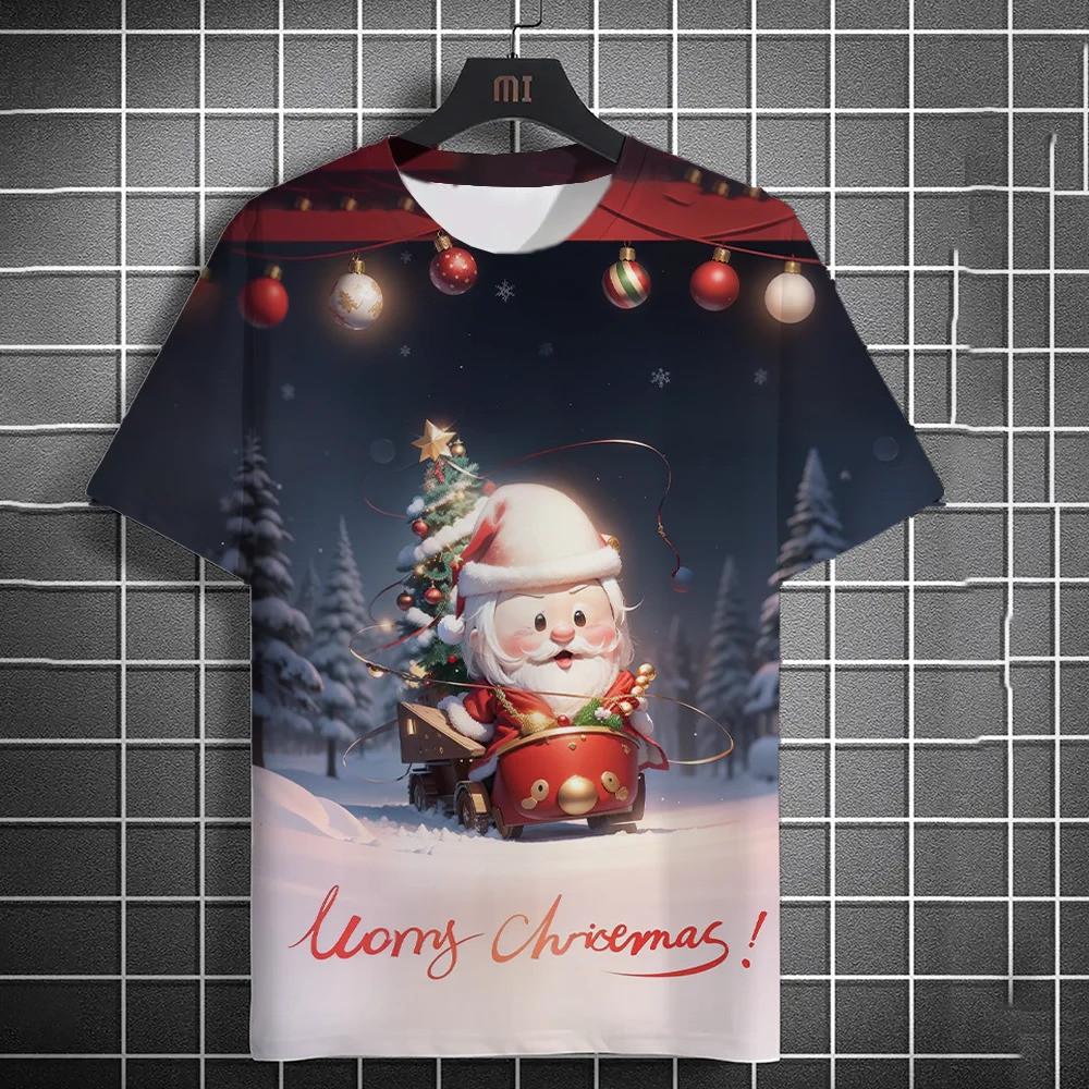 New Santa Claus Cartoon Pattern Men's T-shirt 3D Printed Summer Top Short Sleeved Fashionable Casual Unisex T-shirt