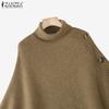 ZANZEA Autumn Women Turtleneck Long Sleeve Irregular Casual Knitted Cloak Sweaters Jumpers