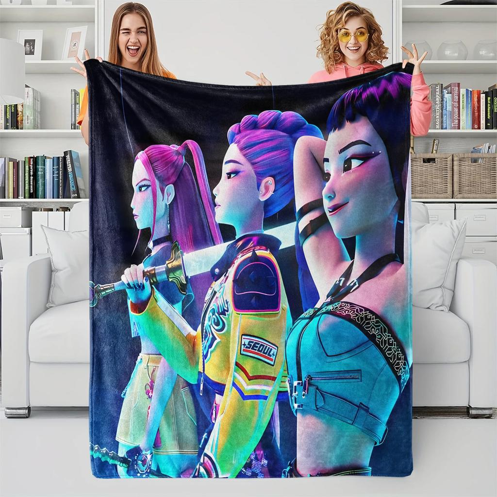 K-Pop Demon Hunter Blanket Hot Anime Girl Team Flannel Throw Blanket Winter Warm Blanket for Living Room Sofa Bed Cover Fan Gift