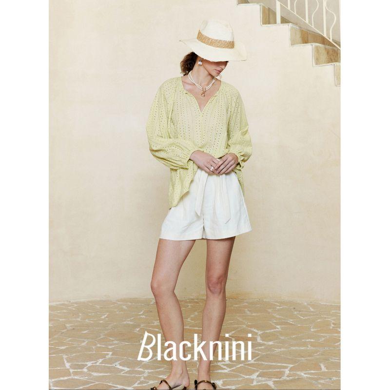 Blacknini Yin Huafu/Floating Romance High-Count 60S Combed Cotton Hollow-out High-Density Jacquard Top