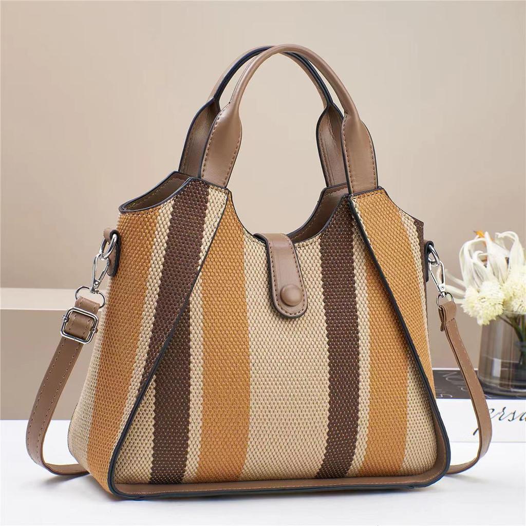New Patchwork Colour Canvas Temperament with Middle-aged Mother Bag Style Large Size Capacity Single Shoulder Casual Crossbody Bag