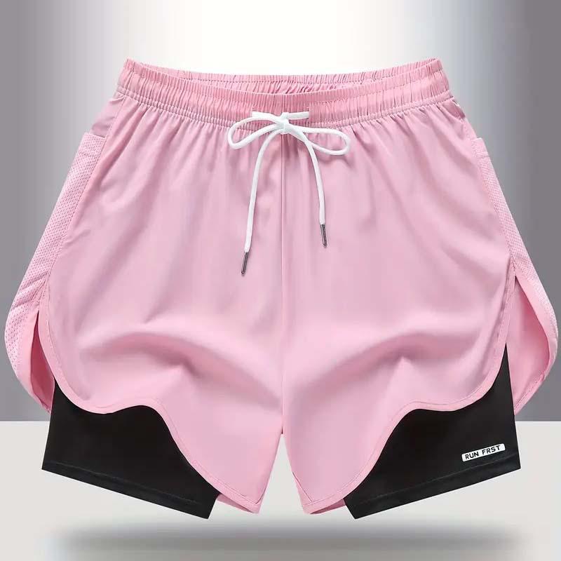 Women's Summer Quick-Dry Breathable Yoga Shorts with Faux Two-Piece Design