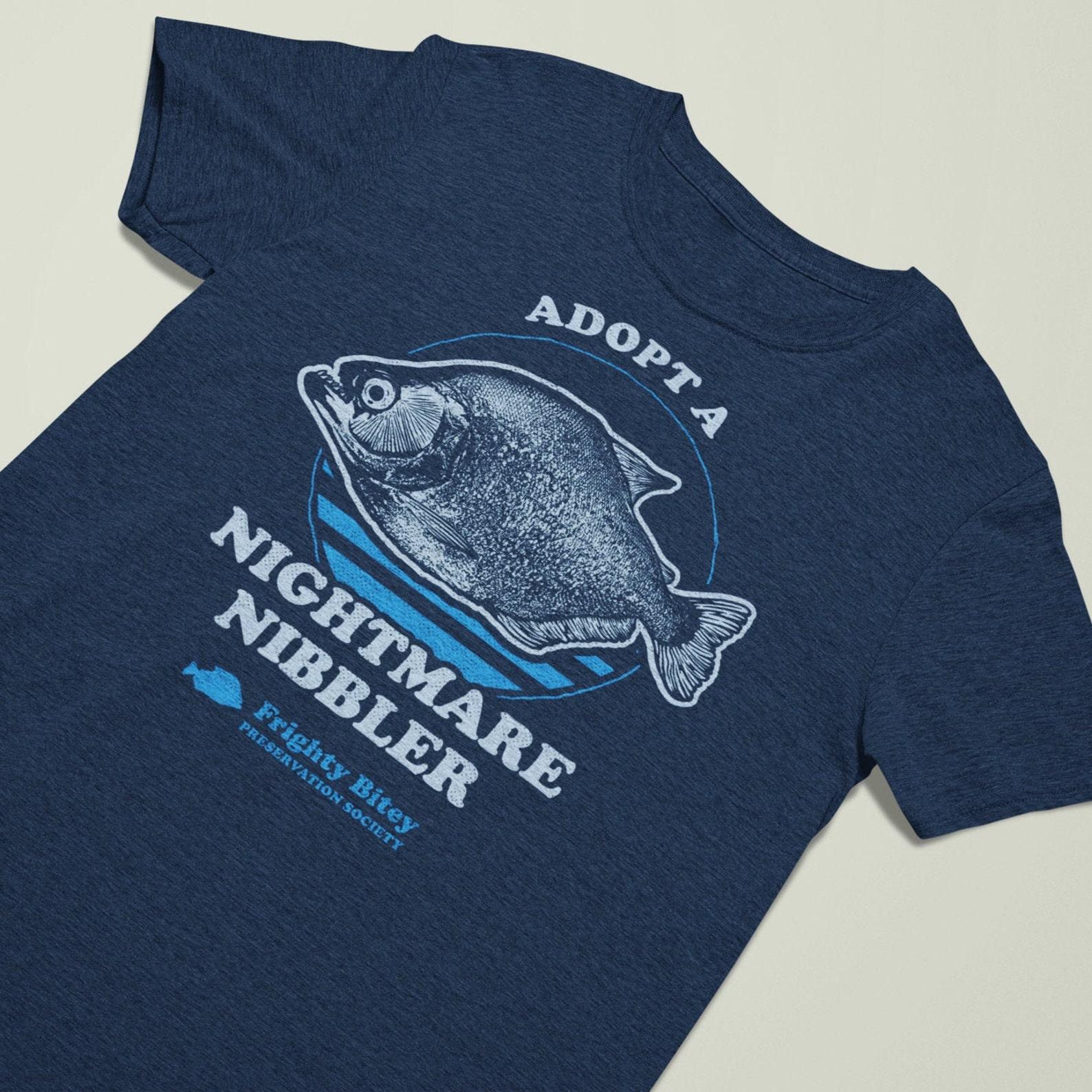 Piranha T-shirt Adopt A Nightmare Nibbler - Frighty Bitey Preservation Society Funny Piranha Shirt, Piranha Gift, Funny Fish T-Shirt 2XL