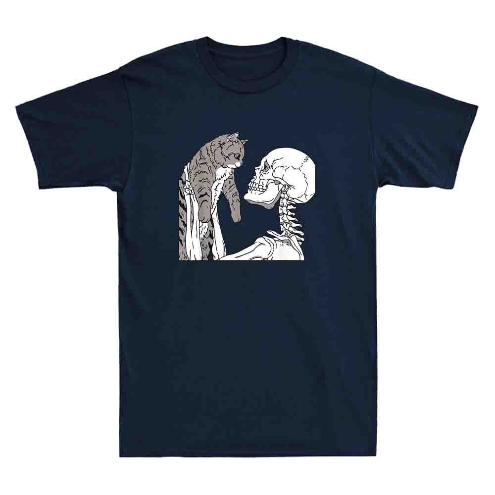 Skeleton Holding A Cat Skull Funny Art Dark Vintage Mne s Short Sleeve T-Shirt XXXL