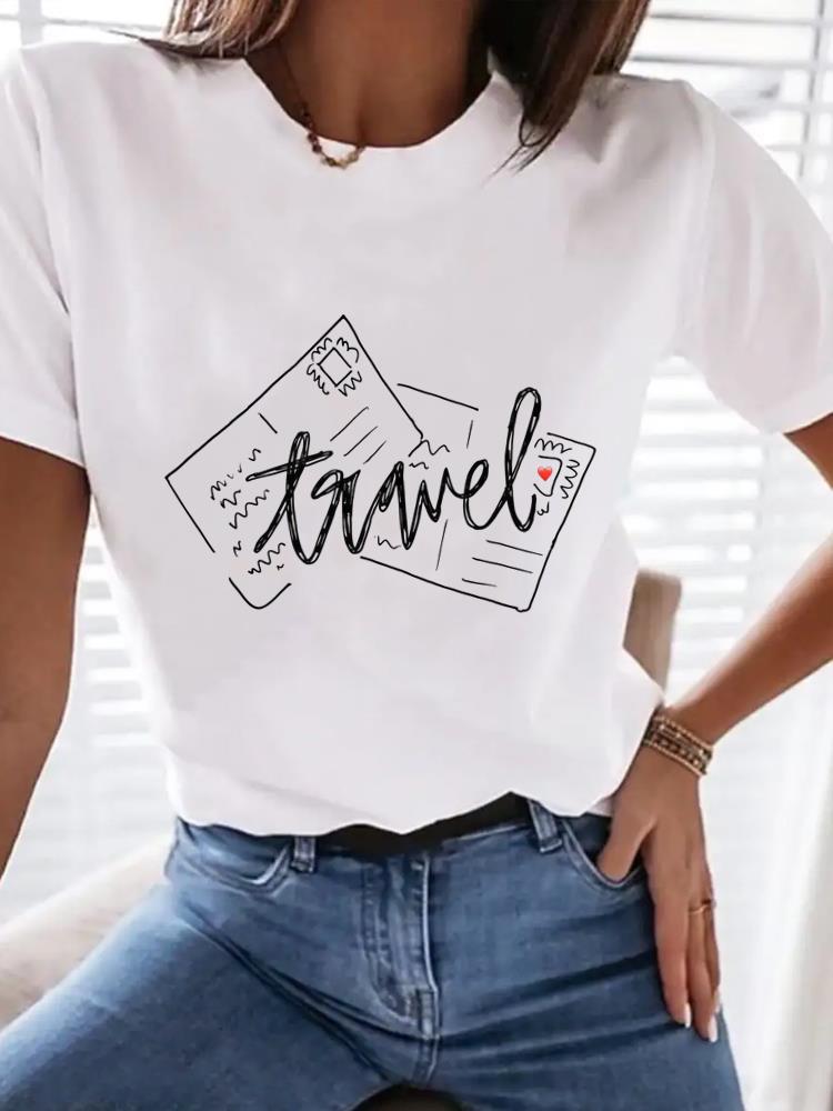 (Asian Size) letter style 90s Women Clothing T Shirt Woman Top Fashion Female Short Sleeve Graphic T-shirts Print Tee