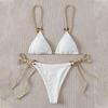 Padded Three-point Women Bikini Set Solid Color Spaghetti Strap Hoop Women Swimsuit Two-piece Swimwear Wireless Bathing Suit