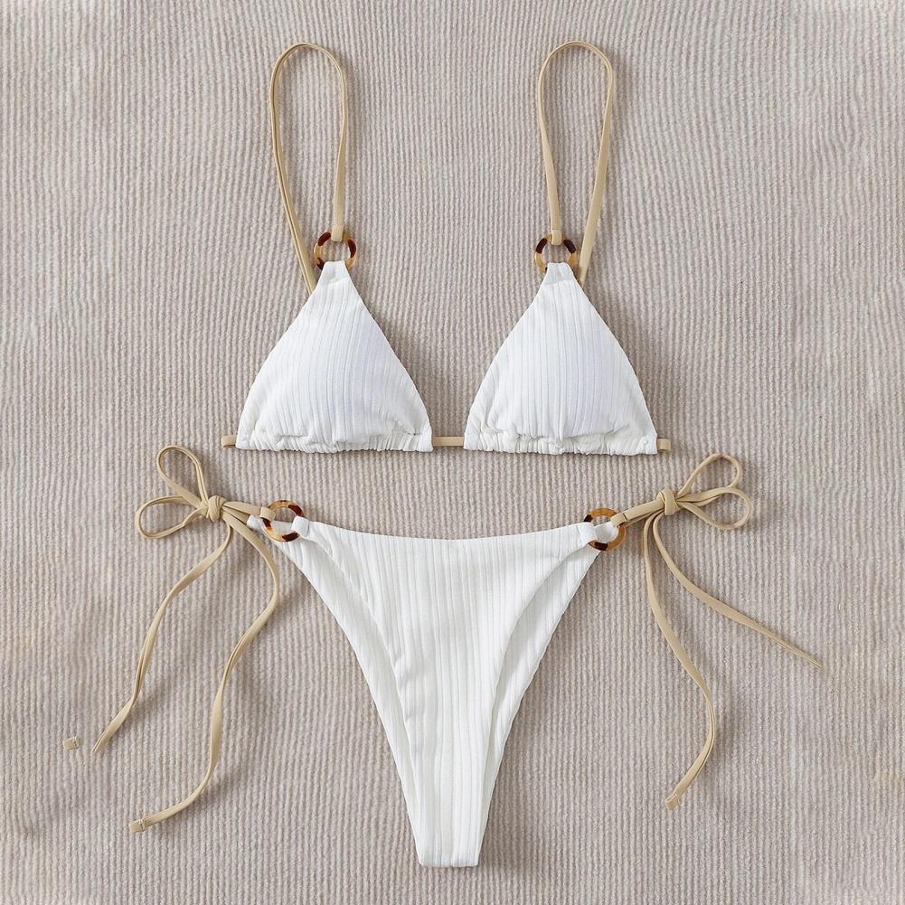 Vyztužené tříbodové dámské bikiny, jednobarevné, obruč na špagety, dámské plavky, dvoudílné plavky, bezdrátové plavky