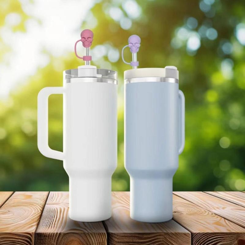 Set of 6 Unique Straw Stoppers Adorment Colorful Silicones Straw Lid Cute Skull Shaped Straw Plug Drinkware Accessorys