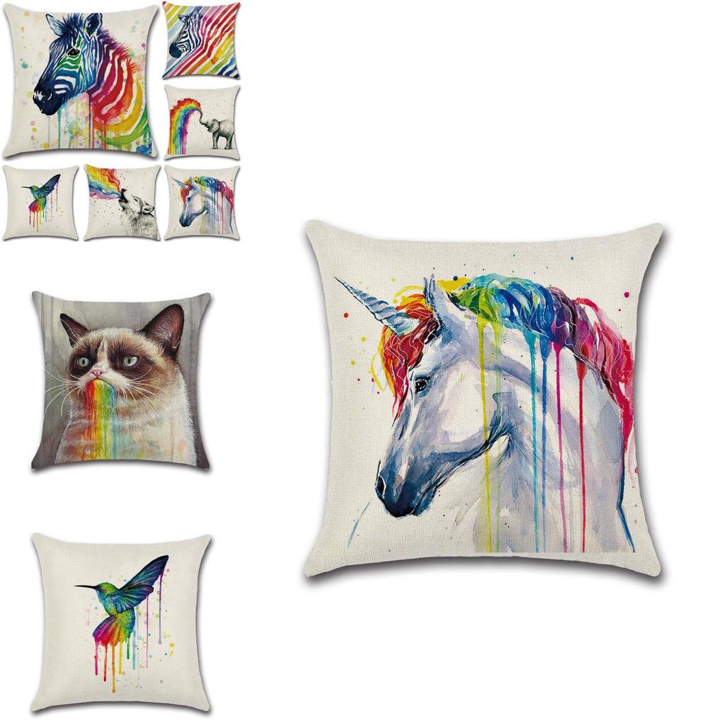 Versatile Cotton Linen Cushion Cover Featuring Cartoon Rainbow Animals For Stylish Decoration